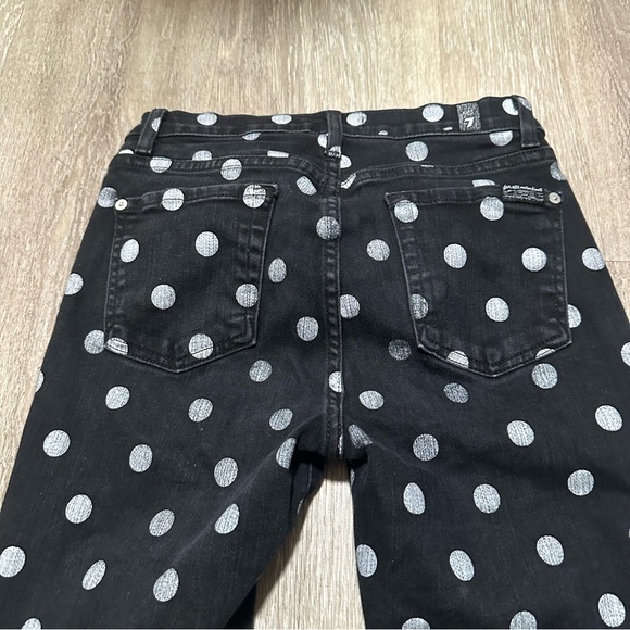 7 for all mankind High Rise Slim Kick Jeans In Black With White Polka Dots SZ26 - Picture 12 of 12